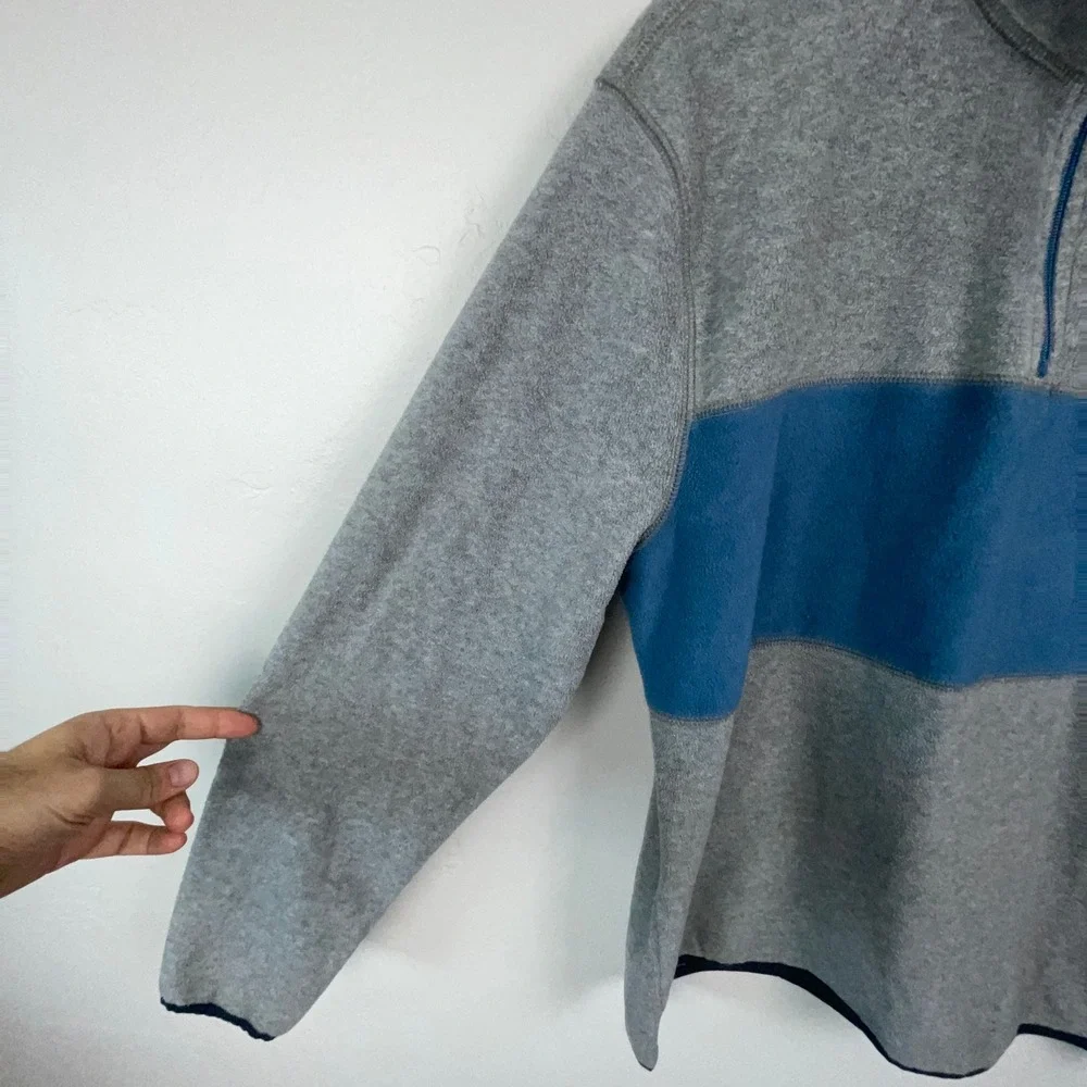 Gap Pullover Men Large Gray Blue Colorblock Fleece Quarter Zip Sweater Preppy